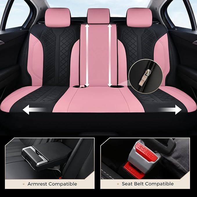 Coverado Automotive Seat Covers Full Set, Luxury Car Seat Covers, Leather Seat Covers, Mesh Design, Pink Driver Seat Protecto