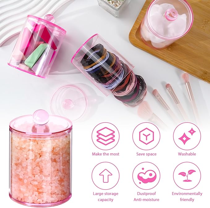 XIPENGKEJI 6 Pack Qtip Holder,Canister Apothecary Jar Set, Bathroom Jars with Lids Set for Cotton Swabs, Balls, Pads, Floss P