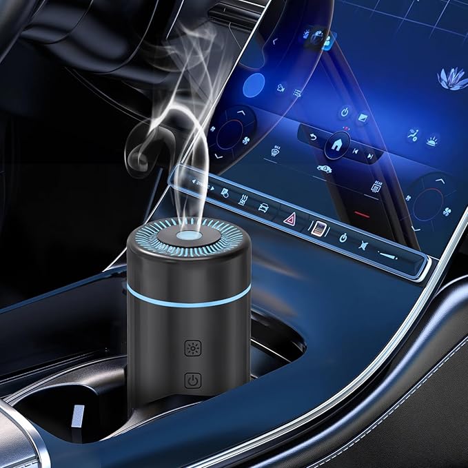 100ML Car Diffuser, USB Rechargeable Battery Operated, Powered Cordless Essential Oil Humidifier, 7 LED Color Lights 2 Timer 