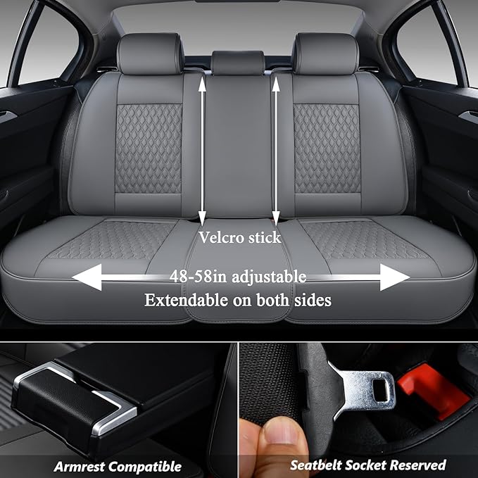 Coverado Rear Seat Covers, Leather Back Seat Cover for Car, Universal Waterproof Automotive Seat Cushion Protector for Most C