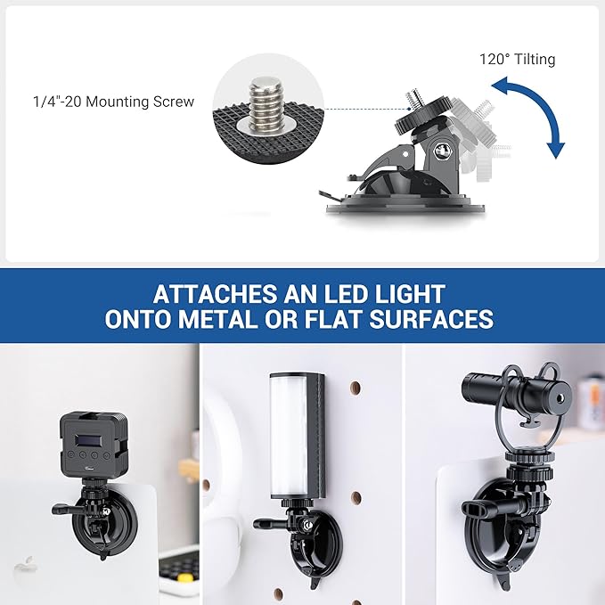 JJC Suction Cup Mount with 1/4"-20 Screw for DJI OSMO Nano Action 6 5 Pro 4 3 Action Camera, Strong Stable Suction Cup Base Compatible with Gopro 13 12 11 10, for Insta360 X5 X4 X3 OSMO 360 Car Mount