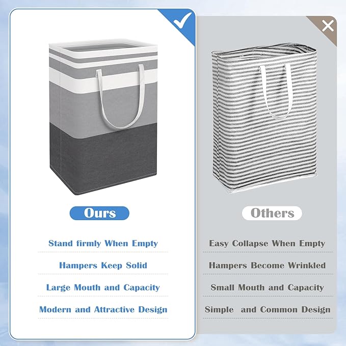BlissTotes 3-Pack Laundry Basket, Freestanding＆Waterproof Laundry Hamper, Collapsible Tall Clothes Hamper with Easy Carry Han
