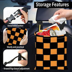 Car Trash Bag Large Hanging Can for Back of Seat, Cute Waterproof Car Garbage Bag for Vehicle, Travelling, Outdoor Black Orange Checkerboard
