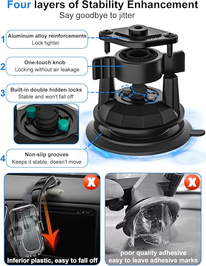 Tablet Holder Mount for Car - Anti-Shake Dashboard Windshield Sunroof Stand for Truck/Car/Pickup/Van, Heavy Duty Metal Tablet Mount for 4-12.9" iPad Pro Air Mini, Z Fold, iPhone