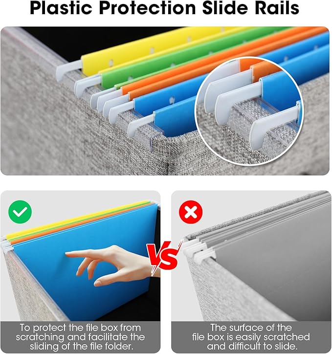 File Organizer Boxes with Lid, Linen Hanging File Storage Boxes with Handle, Collapsible Document Filling Boxes for Letter/Le