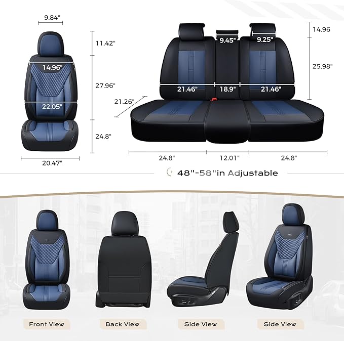 Coverado Car Seat Covers Full Set, Front Seat Covers with Lumbar Support and Back Seat Cover Waterproof Leather Automotive Se