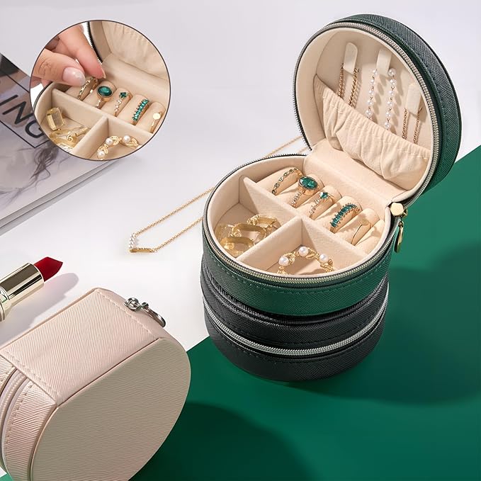 ProCase Travel Size Jewelry Box, Mini Portable Seashell-Shaped Jewelry Case, 2 Layer Organizer in PU Leather for Women -Emera