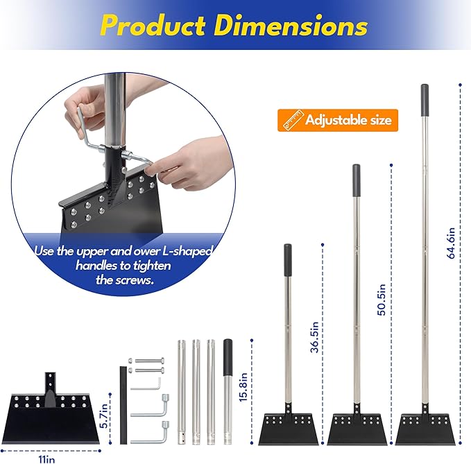 Ice Scraper for Driveway 65in Garden Flat Shovel Ice Chopper Heavy Duty Multi Weeding Shovel with 11in Spring Steel Blade Floor Scraper for Ice, Snow, Weed，Dirty, Moss, Driveway, Lawn Edging