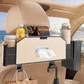 5-in-1 Car Back Seat Organizer and Storage with Extendable Cup Holder, Tissue Holder, Phone Holder, Hanging Hooks, Trash Bin, Back of Seat Car Headrest Organization Accessories for Women Man
