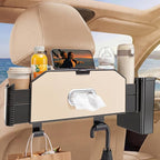 5-in-1 Car Back Seat Organizer and Storage with Extendable Cup Holder, Tissue Holder, Phone Holder, Hanging Hooks, Trash Bin, Back of Seat Car Headrest Organization Accessories for Women Man