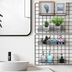 4 Pcs Black Metal Grid Wall Baskets with Hooks, Hanging Wire Storage Organizer Shelf for Kitchen Bathroom Office, 15.75 x 3.9