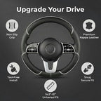 Car Steering Wheel Cover, Premium Nappa Leather Steering Wheel Cover, Non-Slip & Breathable, Universal Fit for 14.5-15 Inch W