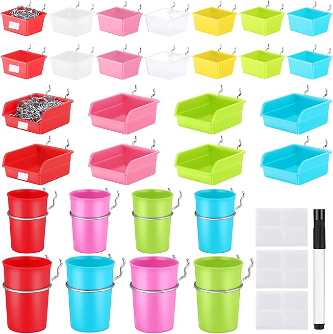 Sieral 64 Pieces Pegboard Bins Pegboard Cups with Hooks and Loops Peg Hooks Assortment Organizer Accessory for Organizing Acc