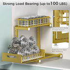 Under Sink Organizer, 2-Tier Premium Metal Pull-Out Racks with Adjustable Height, Heavy Duty Sliding Bin for Bathroom and Kit