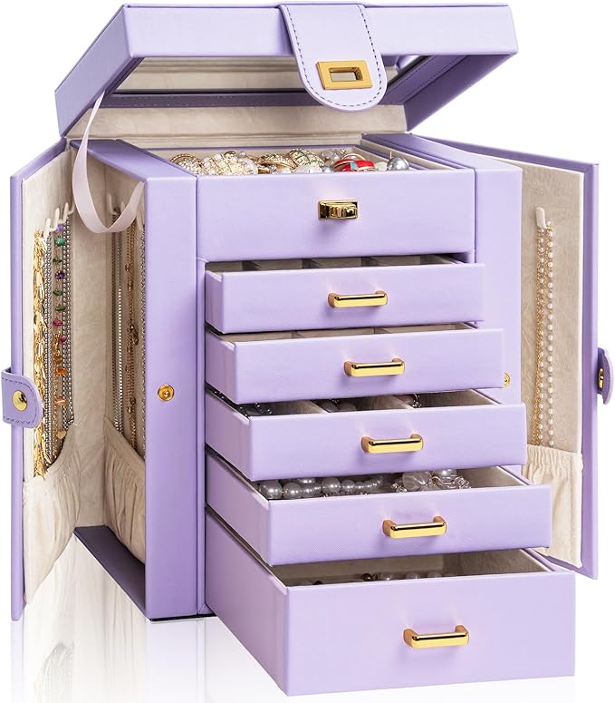 AKOZLIN Jewelry Box Organizer Functional Leather Jewelry Storage Case for Women Girls Ring Necklace Earring Bracelet Holder O