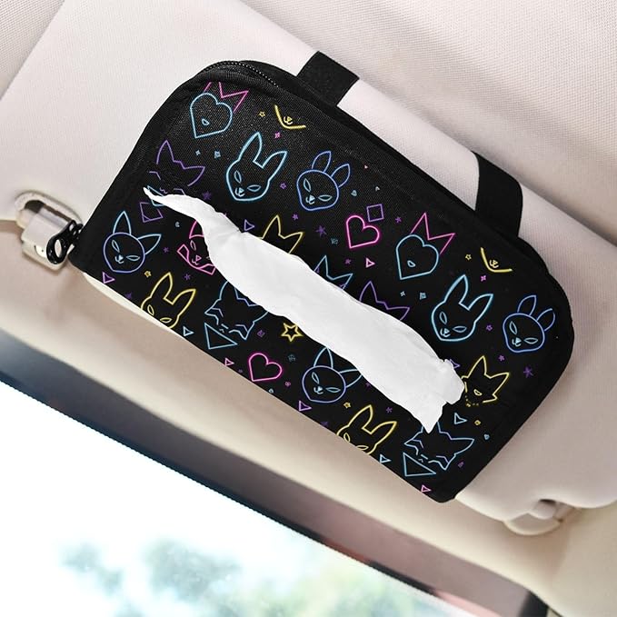 Car Tissue Holder Car Visor Organizer Tissue Box Holder for Car Sun Visor Organizer with Car Vehicle Accessories Essentials Interior for Women Men Neon Bunny Fox Geometric