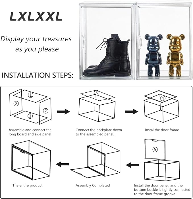 Clear Stackable Plastic Storage Bins with Magnetic Attraction Lid, Acrylic Box Display Case Showcase for Cosmetic, Large Figu