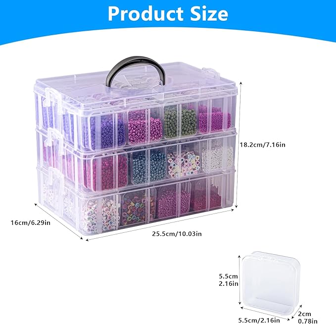 VTG Bead Organizer Box, 84 Pcs Small Organizers, 3-Tier Bead Storage Containers Portable Organizer and Storage Box Stackable 