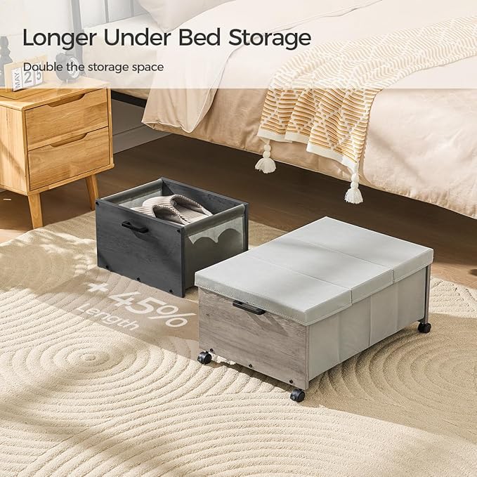 Under Bed Storage with Wheels,Under Bed Drawers Heavy Duty, 2 Packs, Wooden Under Bed Storage Containers Organizer, Metal Fra