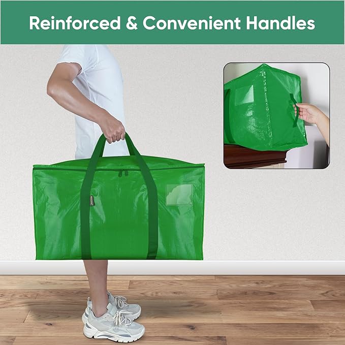 BALEINE 4-Pack Oversized Moving Bags with Reinforced Handles, Heavy-Duty Storage Tote for Clothes, Moving Supplies (Light Gre