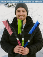 27" Snow Brush and Ice Scrapers for Car Windshield (3 Pack), Window Scraper with Ergonomic Foam Grip, Snow Removal for Car, Must Have Winter Car Accessories (Green, Blue & Pink)