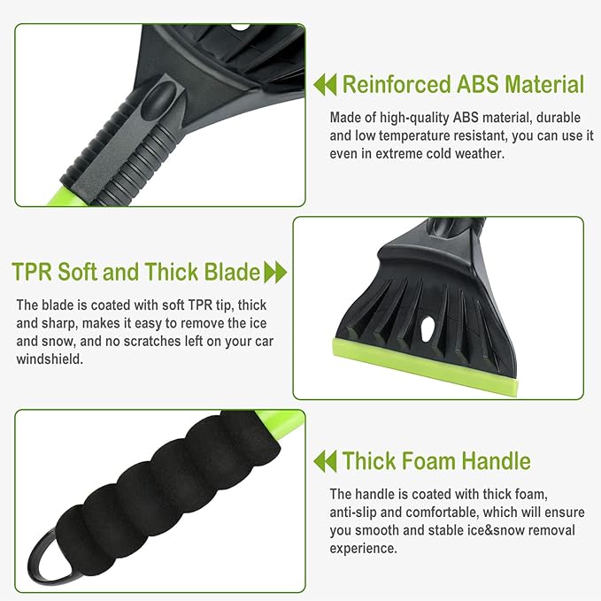 Oversized Ice Scrapers for Car Windshield, Snow Brush Scrapers Car Window Frost Removal with Foam Handle, 4.7Inch Large Soft Blade for SUVs Trucks-Scratch（1pc）