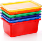 Nicunom 6 Pack Small Cubby Bins Storage Bins with Lids, 5 Qt Plastic Storage Bins Colorful Toy Storage Containers, Stackable 