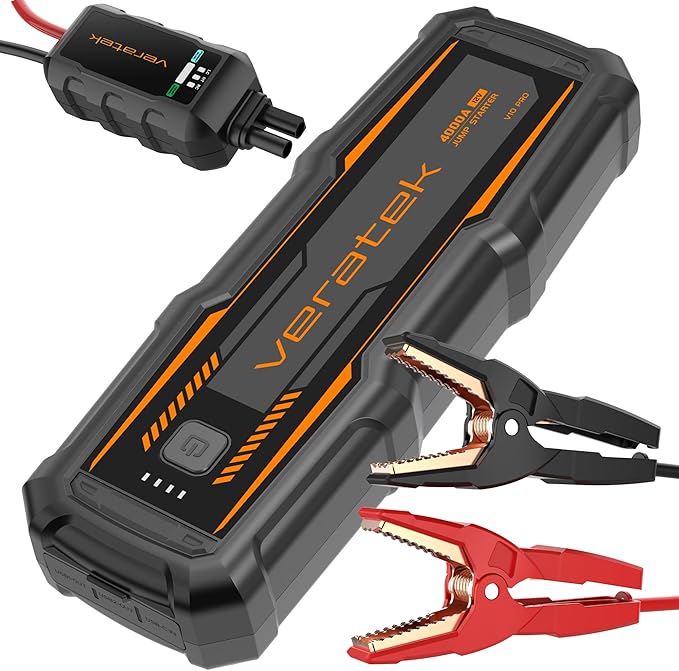 ReelCharge - Veratek V10 Pro 4000A Car Battery Jump Starter Portable (10.0L Gas & 8.0L Diesel) - 12V Lithium Battery Booster