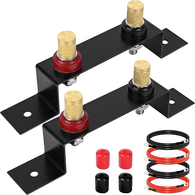 Battery Relocation Kit, 2 PCS Battery Jump Post Kit Heavy Duty Remote Terminals Charging Post with Bracket Cable Compatible with UTV ATV Car Trucks RV Tractor Boat