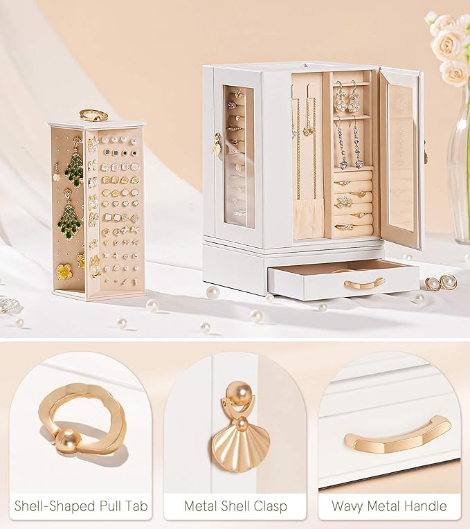 Enthralite Jewelry Box large for Dresser: Women Necklace Ring Storage Organizer with Compartments - Elegant Earring Holder Di