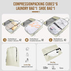 8 Set Compression Packing Cubes for Travel, Expandable Luggage Organizer with Shoe Bag & Laundry Bag - Lightweight Suitcase &