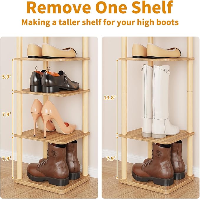 LUCKNOCK Vertical Shoe Rack, 8-Tier Tall Narrow Shoe Organizer for Entryway, Closet, Dorm & Small Spaces, Freestanding Wooden