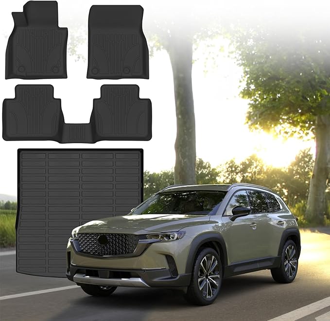 Sunsdrew Floor Mats Set for 2023-2026 Mazda CX-50 (Not for Hybrid), All Weather Floor Liners & Rear Cargo Trunk Mat for CX50 Accessories TPE Rubber Raised Edge, 4PCS