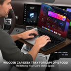 Car Desk Car Tray for Laptop & Food, Wooden Cup Holder Table with Adjustable Height, Car Accessories for Women & Men 360° Rotatable Steering Wheel Tray for Tesla Model Y/3/S, Ford F150 & Most Vehicles