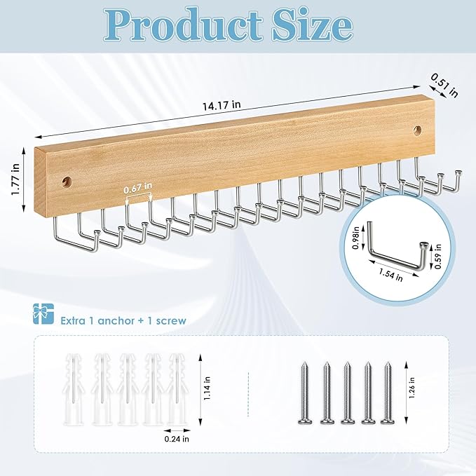 Tie Rack Belt Hanger Wall Mounted, Lomrsiul Non Slip 180 Degree Rotating Tie Organizer for Men Closet with 18 Hooks Closet Or