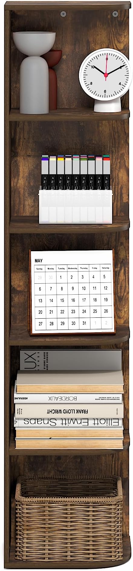 Furinno PASIR Book Shelf, 5-Tier Corner Bookshelf with Open Shelf, Standing Bookcase, 9.3 x 12 x 51.7, for Organization and S