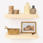 Marsmiles Natural Wood Floating Shelves | Unfinished Wood Wall Shelves Set of 2 | 16" W x 7.7" D x 1.6" H Natural Wooden Shel