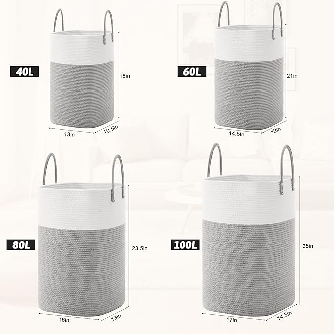 Laundry Basket,Woven Cotton Rope Laundry Hamper,Versatile Storage for Dirty Clothes,Baby Toys,and Blankets in Bathroom, Nurse