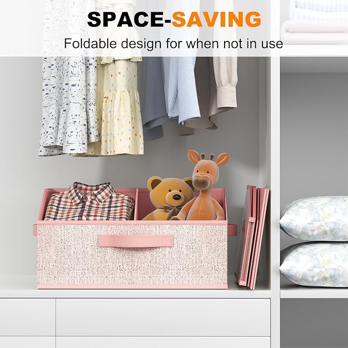 Closet Storage Bins 6 Pack, Large Closet Organizer Baskets with Divider & Handles,Trapezoid Fabric Shelf Organizers, Collapsi