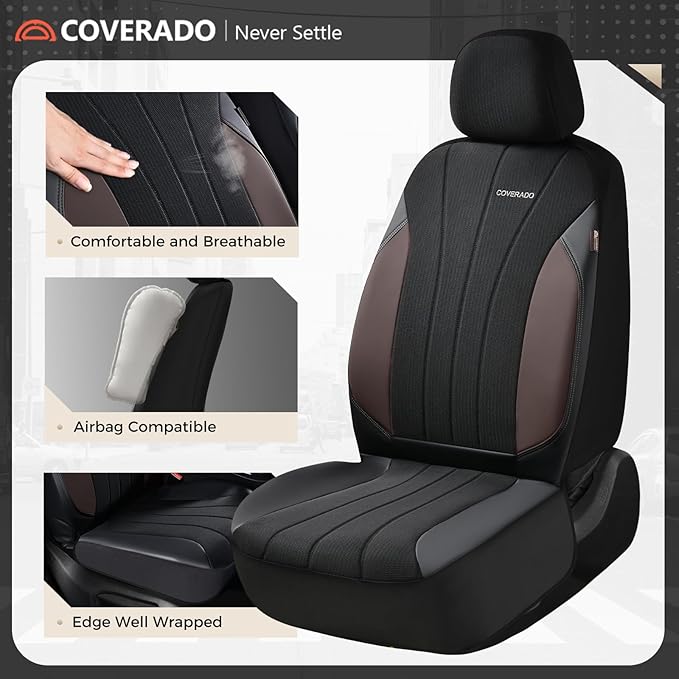 Coverado Seat Covers 5 Seats, Luxury Car Seat Covers Full Set, Automotive Car Protectors, Coffee Auto Seat Covers, Car Access