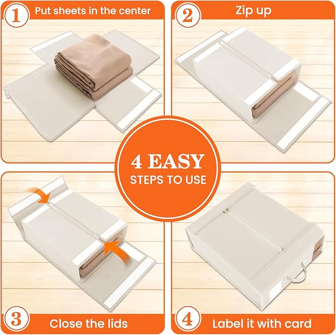 WOWBOX Sheet Organizers and Storage,Closet Bed Sheet Organizer Under Bed Storage and Organization with Label Cards & Clear Wi