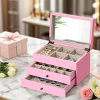 Meangood Jewelry Box Organizer for Women, 3 Layer Large Jewelry Storage Case, Rustic Wooden Jewelry Box with Mirror & Ring Tr