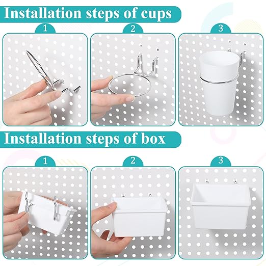 20 Pcs Pegboard Bins and Cups with Hooks and Loops, Peg Board Hooks Assortment Organizer, Pegboard Storage Arrangement Bin Ki