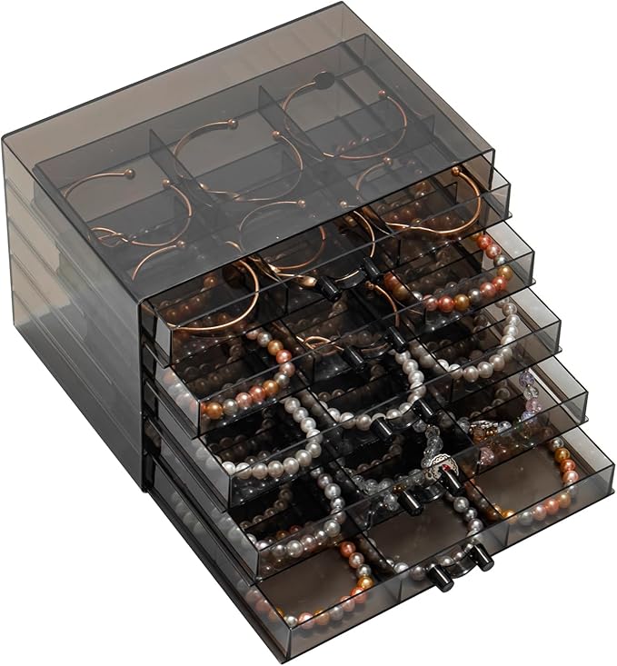 SPAKOWN Earring Organizer, Acrylic Earring Box Large 30 Compartments Jewelry Holder Organizer with 5 Drawers Stackable Earrin