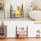 Delywh 6-Tier Wide Double Blanket Ladder Wood, Rustic Decorative Towel Rack for Big Blanket, Towel, Quilt, Clothes, Freestand