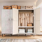 Freestanding Heavy Duty Wardrobe Closet with Magnetic Door, Portable Metal Closets, Foldable Wardrobecloset Organizers and St