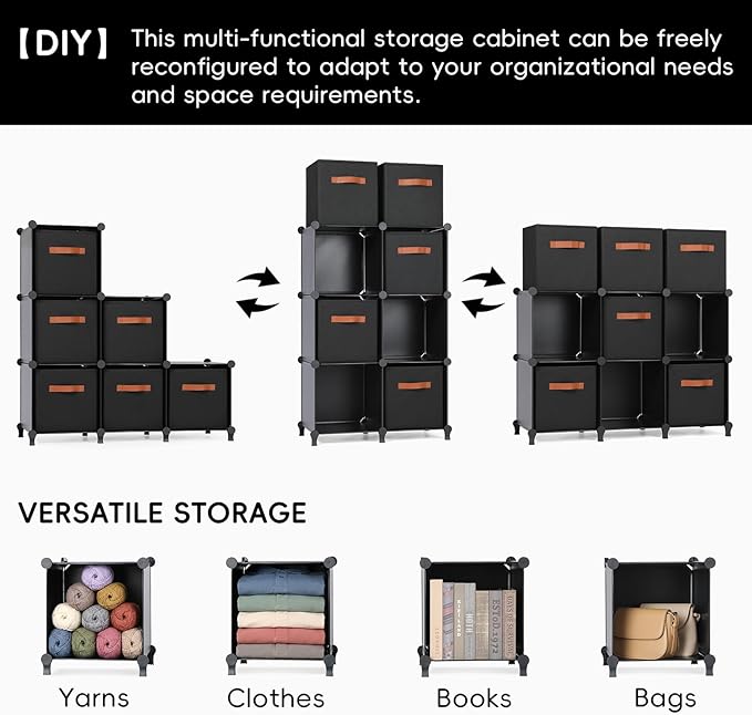 Cube Storage Organizer with Storage Bins, 6-Cube Shelves Units with 6 Organizer Bins, DIY Plastic Storage Shelves with Mallet
