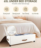 Under Bed Storage with Wheels, 10 inches Under Bed Storage Containers, 65L XXL Large Adjustable Underbed with Lids, Rolling U