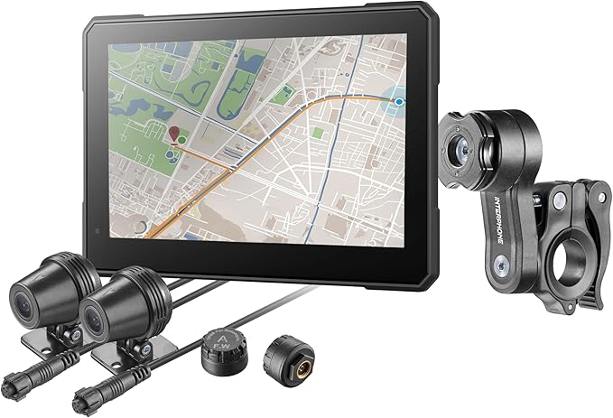 INTERPHONE SYNC70 Motorcycle Carplay for Apple and Android - 7 Inch WiFi and Bluetooth Motorcycle Display with Blind Spot Det