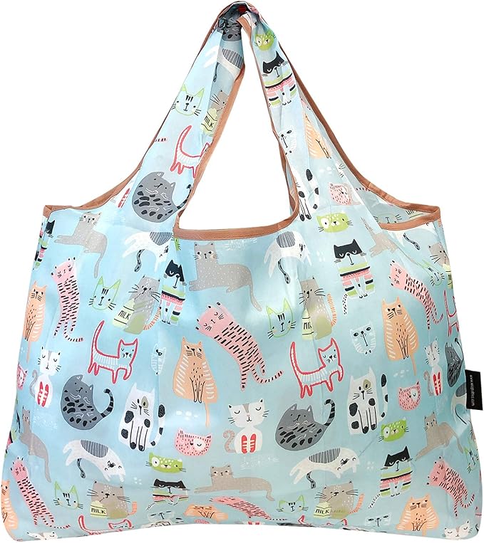 allydrew Large Foldable Tote Nylon Reusable Grocery Bags, 5 Pack